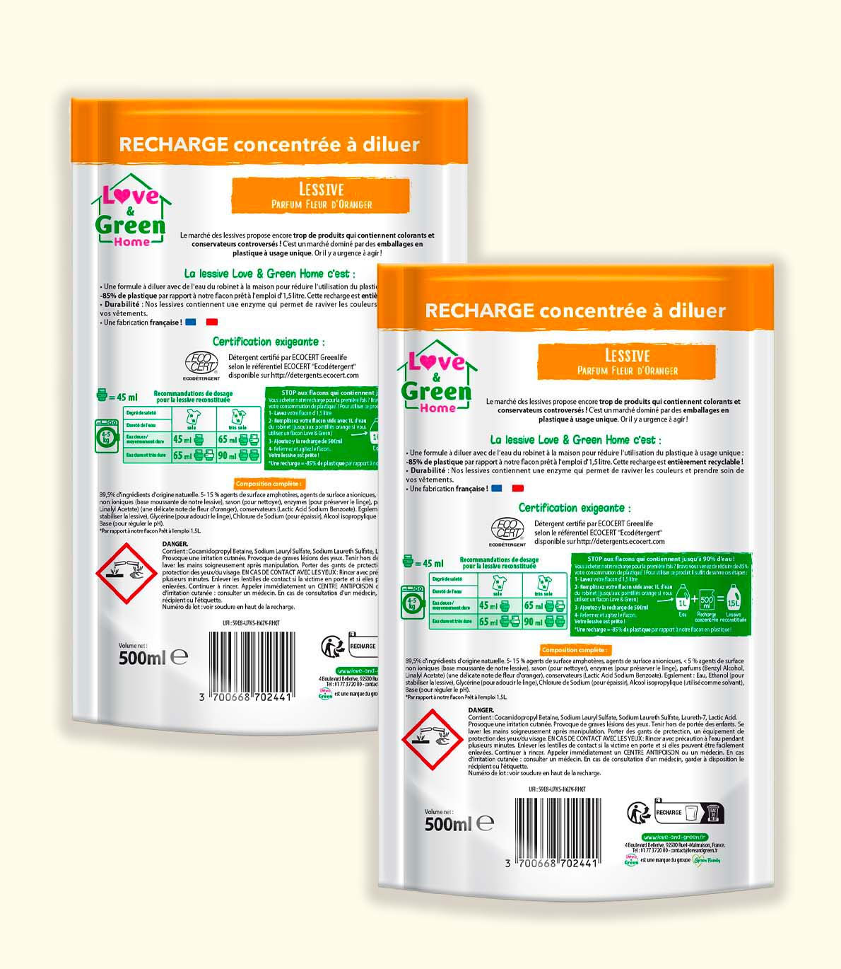 Pack de 2 Recharges Lessives parfumées Certifiées Ecodétergent