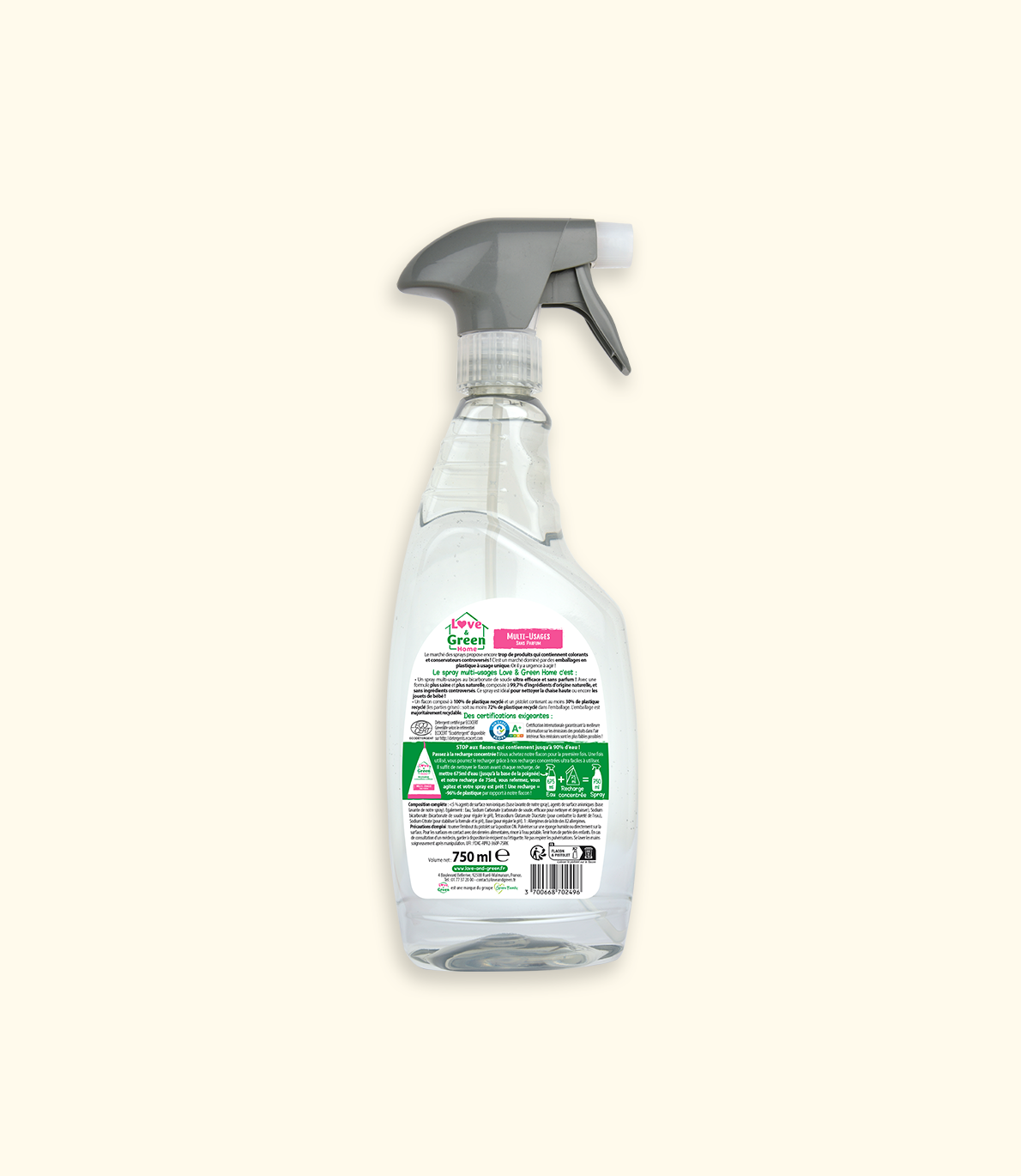 Love &amp; Green Home Ecologische multifunctionele reiniger, geurvrij - 750 ml