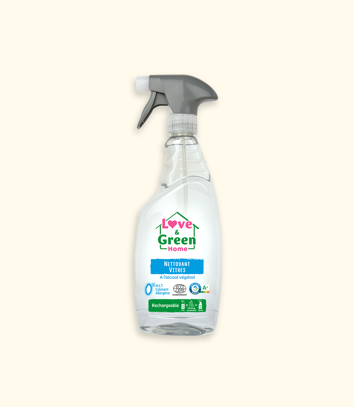 Love &amp; Green Home Ecologische glazenwasser met plantaardige alcohol - 750ml